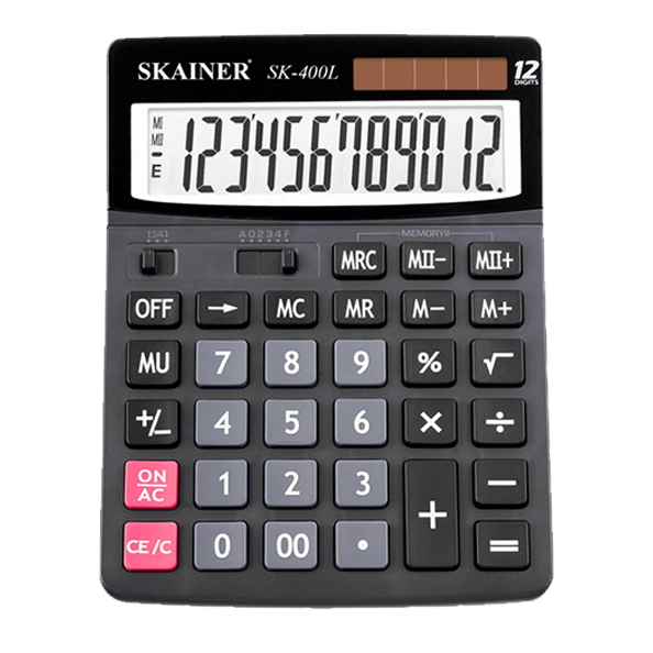 Калькулятор 12 разр., SKAINER 2-е питание, черный 150*193*29 